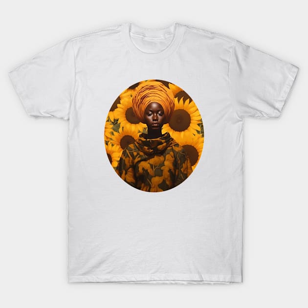 African Woman with Floral Background T-Shirt by merchbyjanel